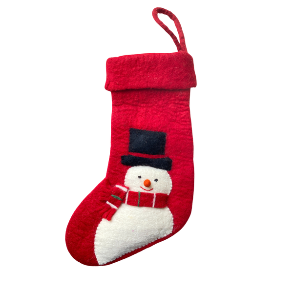 Festive Red Felt Christmas Stocking with Snowman