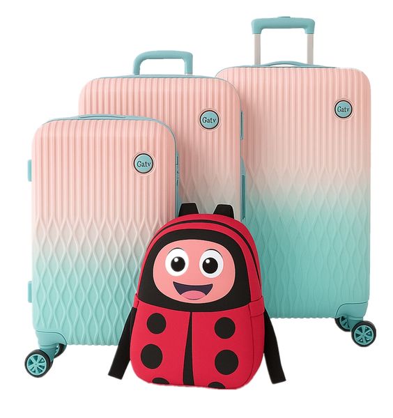 3-Piece Ombre Hard-Shell Luggage Set + Kids Ladybug Backpack
