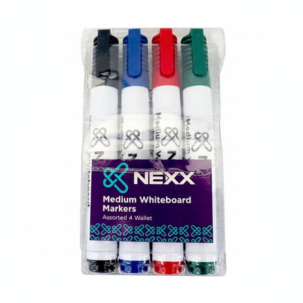 Nexx 4 Piece Assorted Medium Whiteboard Markers - Black, Blue, Red, Green