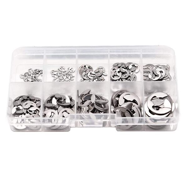 Tool DIY Multi Size Stainless Steel E-Type Retaining Snap Ring Set of 120