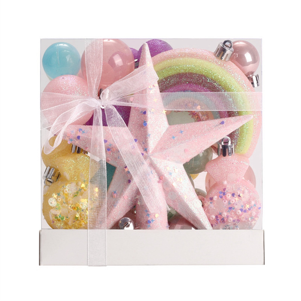 Christmas Tree Ornaments Rainbow Color Christmas Tree Ball Set with Christm