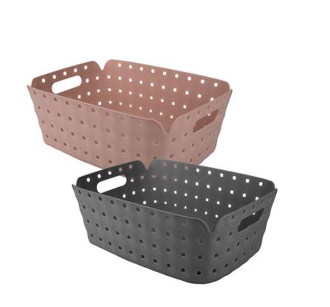 2 Piece Square Plastic Pattern Basket (37 x 25 x 13cm)