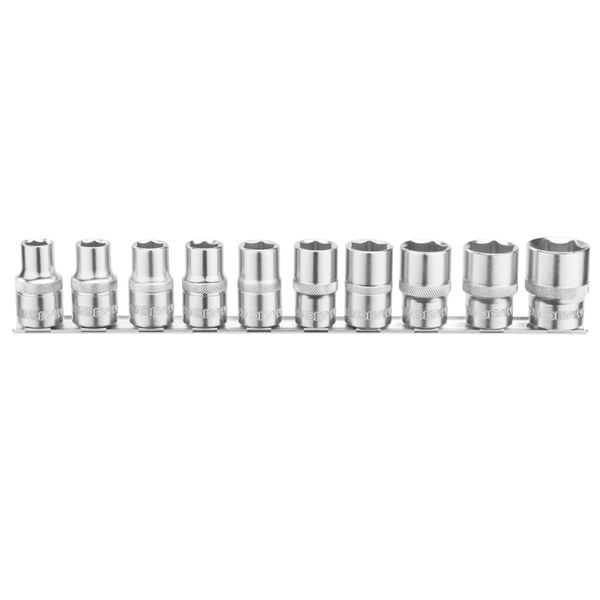 Wadfow - 10 Pce Hex Socket Set (Cr-V) - 1/2" On Sturdy Storage Rail