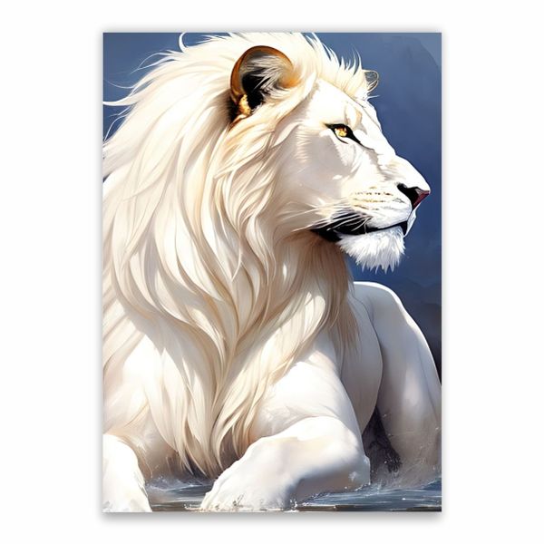 White Lion Cartoon Poster - A1