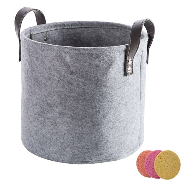 Foldable Small Children's Toy Felt Storage Basket-Grey &amp;3 Facial Sponges