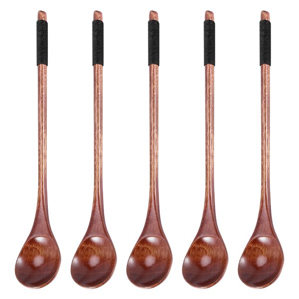 5 Pcs Wooden Cooking Mixing Spoon For Coffee Tea Jam Bath Salts