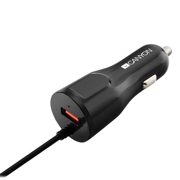 Canyon 2.4A Car Charger with Built-in Lightning Cable &amp; Smart IC Safety
