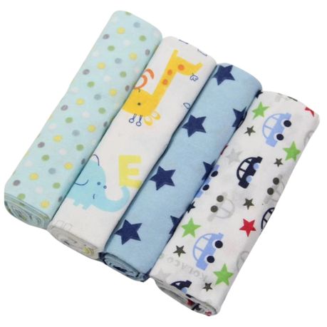 4 Piece Baby Receiving Cotton Muslin Swaddle Blanket - Blue Image