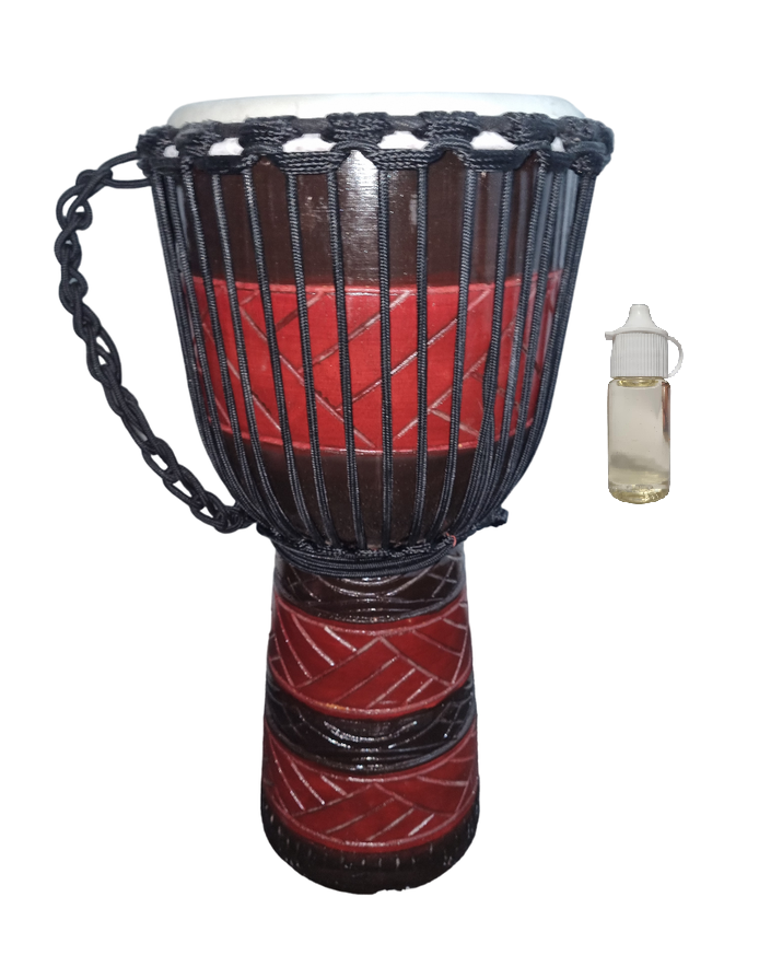 Djembe Drum Striped Red Wood and Black With Treatment Oil 24cm x 50cm