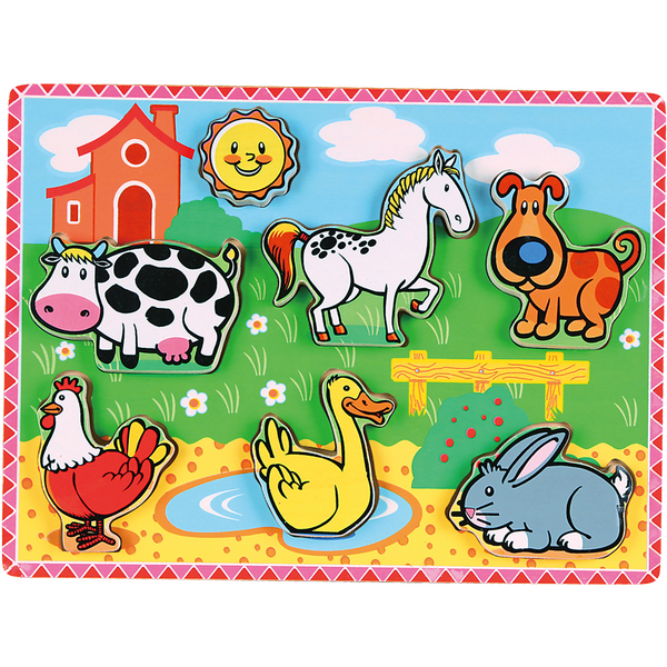 VIGA Extra Thick Wooden Chunky Puzzle Farm Animals