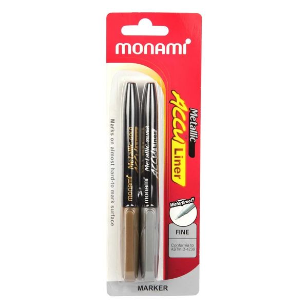 Monami Accu Liner Metallic Permanent Marker Fine Gold &amp; Silver (Each) X 4