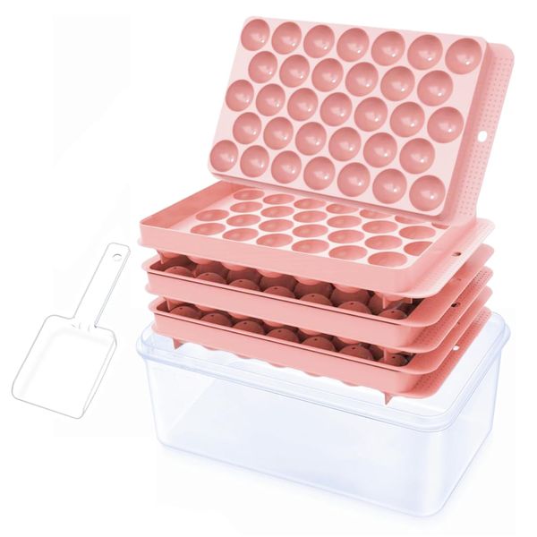 3-layer Round Ice Cube Tray with Lid and Bin Ice Ball Maker Mold with Scoop