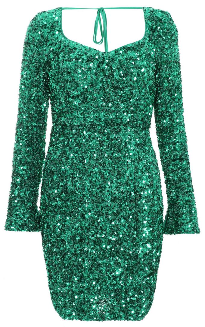 Quiz Ladies - Jade Green Sequin Flute Sleeve Mini Dress | Shop Today ...