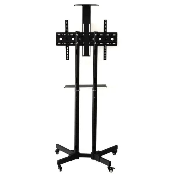 Floor Standing Mobile TV Lockable Four Wheels Trolley TV Cart with Shelf