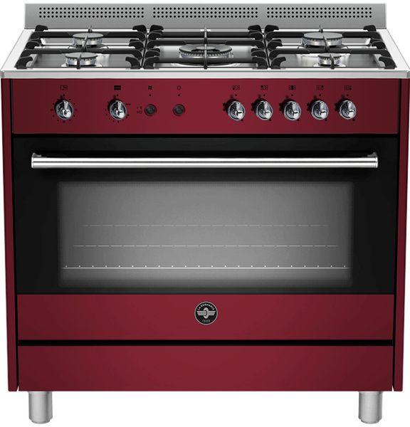 La Germania Rustica Full Gas Stove 5 Burners Gas Oven &amp; Gas Grill Burgundy