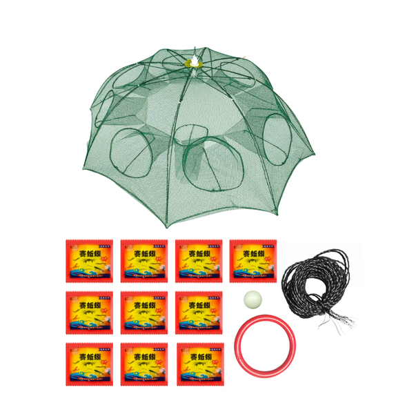 Foldable Fishing Trap Net Kit with Bait, Rope, Glow Bead &amp; Line Winder