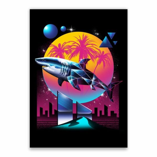 Great White Shark Neon Poster - A1