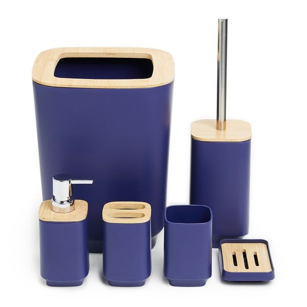 G&amp;M Stylish 6 Piece Navy Bathroom Set with Bamboo Lids