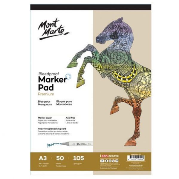 Mont Marte Premium Bleedproof Marker Pad 105gsm A3 - 50 Sheets
