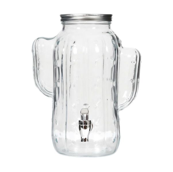 Cactus-Shaped Glass Drink Jar with Tap &amp; Metal Lid