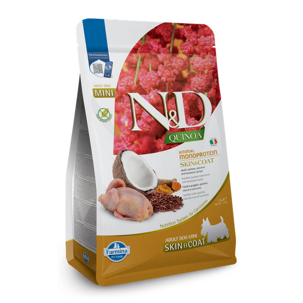Farmina N&amp;D Skin&amp;Coat - Quail, Quinoa, Coconut &amp; Turmeric Mini 2,5kg