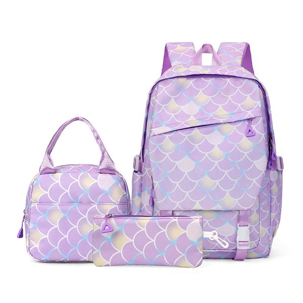 Mermaid Print Backpack Set for Girls | 3-Piece School Bag