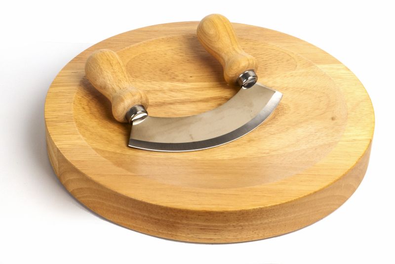 Wood Cutting Board &amp; Mezzaluna Knife