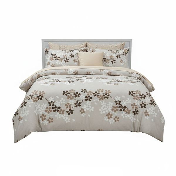Queen Beige Floral Bedding Set Duvet Cover Pillow Cases &amp; Sheets - 4 PCS