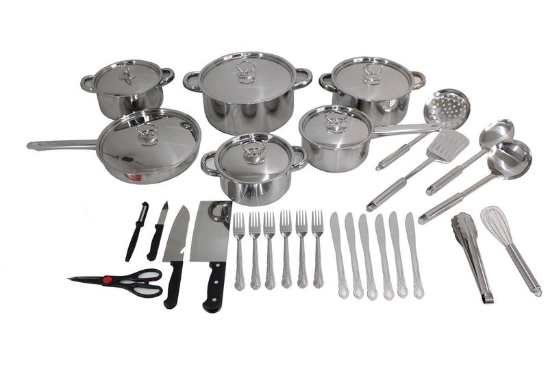 35 Piece Encapsulated Bottom Stainless Steel Cookware &amp; Kitchen Tools Set