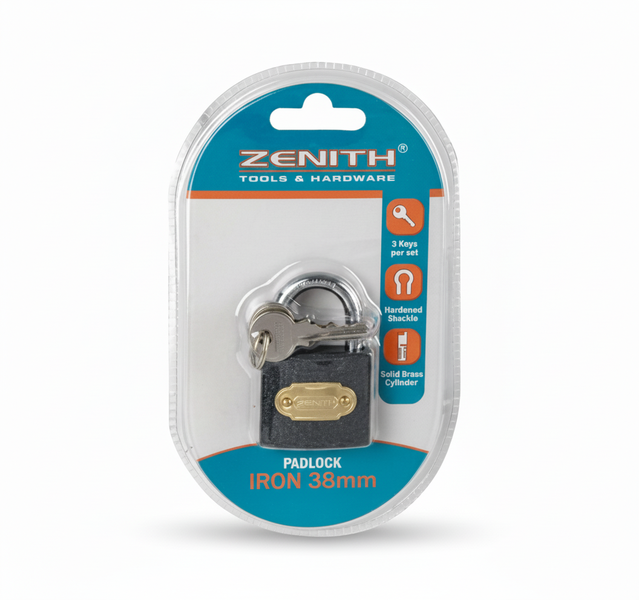 Zenith 38mm Iron Padlock for Gates, Lockers, and Storage Units