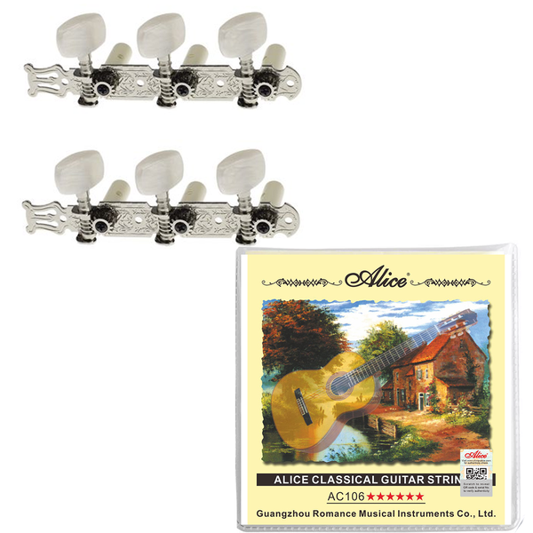 Classical Guitar Machine Heads Set with Premium Nylon Guitar Strings