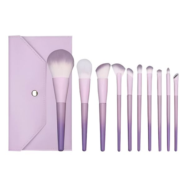 Mini Lavender Makeup Brush Kit Lightweight Soft Bristles 10 PCS with Bag