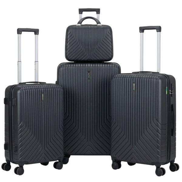 SMTE - 4 piece Polypropylene Unbreakable Suitcase Set 8 Wheel - Black