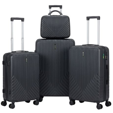 SMTE - 4 piece Polypropylene Unbreakable Suitcase Set 8 Wheel - Black