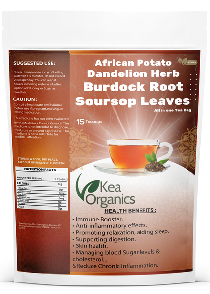 African Potato, Dandelion Herb, Burdock Root, Soursop Leaves - 15 Tea Bags