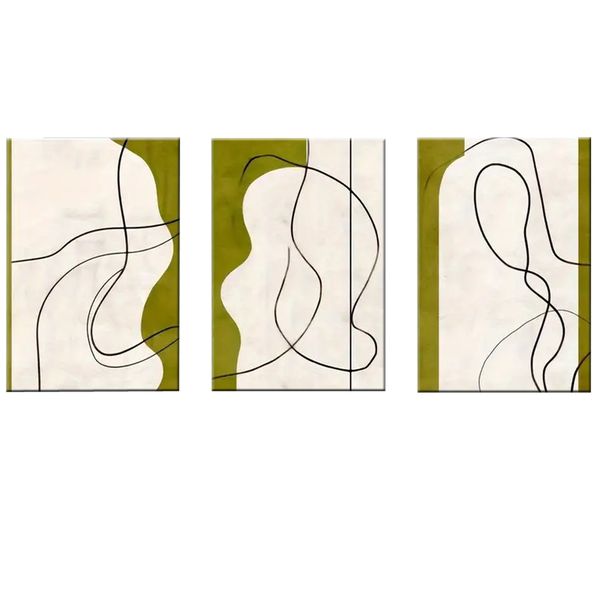 Canvas-Art-3 Pieces Green Organic Lines Abstract Wall Art
