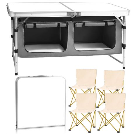 Camping Foldable Table With 4 Chairs Set Portable Outdoor For Family Picnic Image