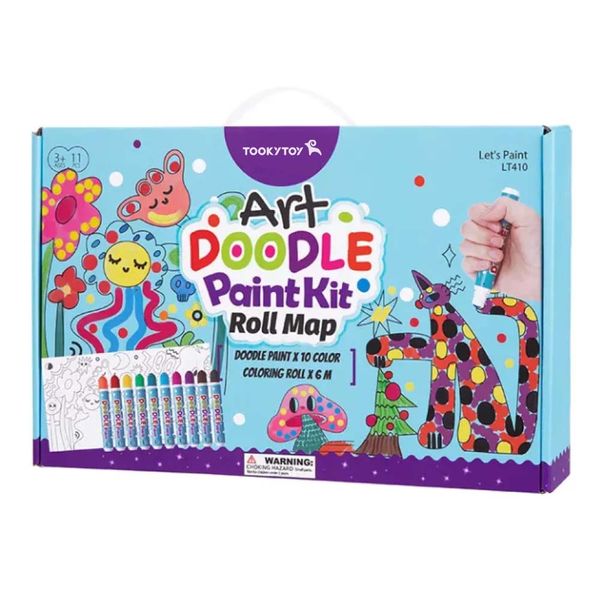 TookyToy 2-in-1 Dot Art Painting Kit and Colouring Roll: 10 Colours