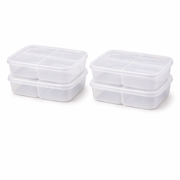 4 Pack - Four-Compartment Food Storage Container - Transparent