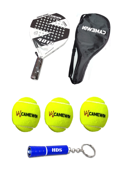 Camewin Padel Racket with Carry Bag and Three Padel Balls with HDS Torch