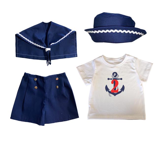 2nd Birthday-Sailor Outfit With Short Sleeves &amp; Hat