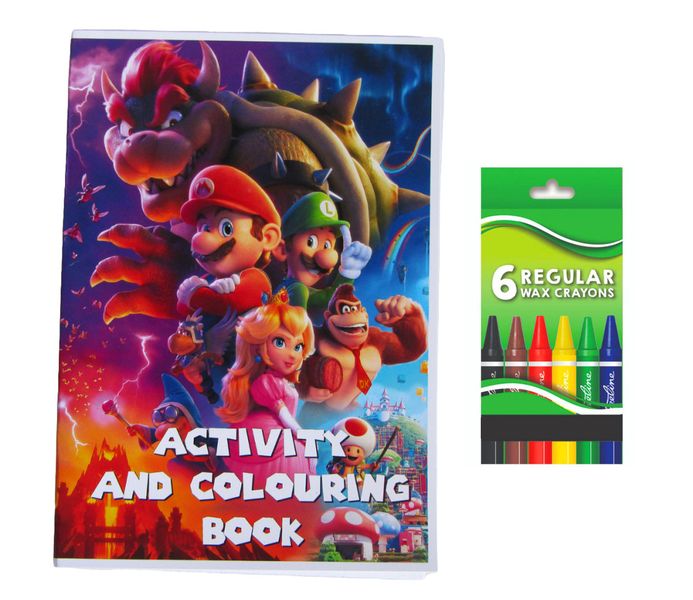 Mario Bros Activity and Colouring Book A5 plus 6 Wax Crayons - Set of 5