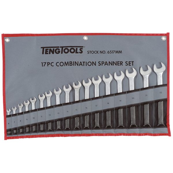 TengTools - 17 Piece Combination Spanner Set - Tool Roll