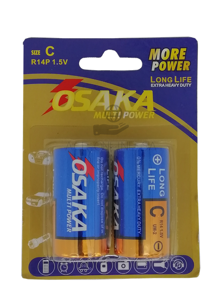2 x Osaka Battery R14P C 1.5V -2 pack