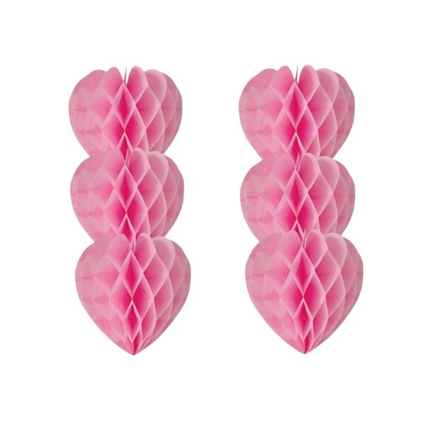 6-Pack, 6-Inch Pink Heart Honeycomb Balls
