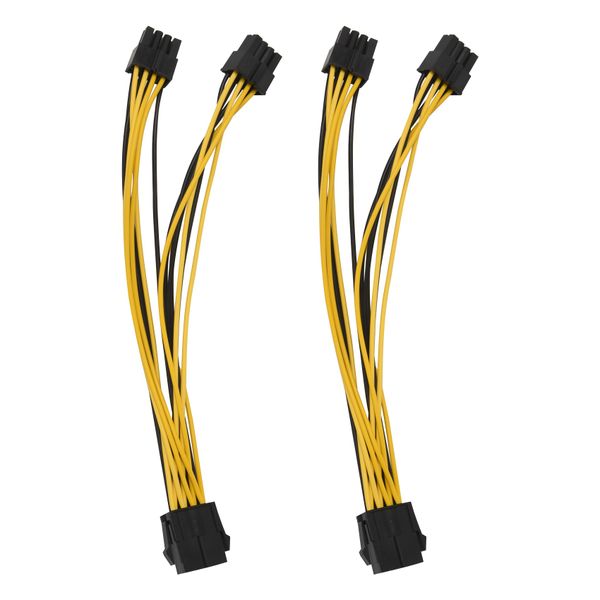 2Pcs CPU 8Pin 1 to 2 Male 4+4Pin Y Splitter Power Cable 18AWG 20CM