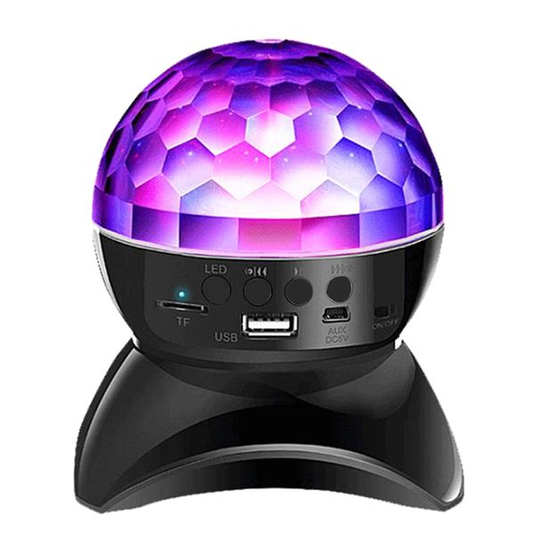 LED Crystal Magic Ball Rotating Stage Light with Bluetooth Speaker - Black