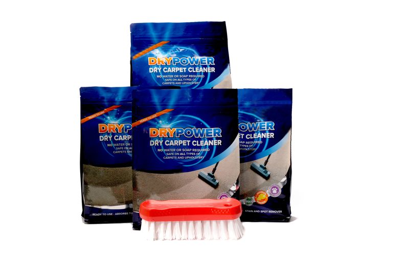 DryPower Magic Dry Carpet Cleaning Powder - Pack of 4 + Free Brush