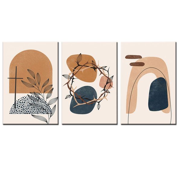 Canvas-Art-3 Pieces Neutral Colours Mid Century Morden Wall Art