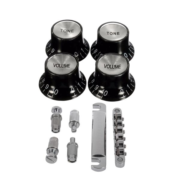 Guitar Knobs 2 Volumes And 2 Tones Silver Top Hat Bell